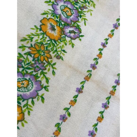 Fabric Purple Orange Floral Stripes White Ivory Quilting Sewing Remnants Art VTG - Picture 12 of 13